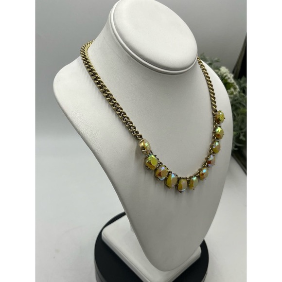 J. Crew Yellow Opalescent AB Gold Tone Glowing Square Rhinestone Necklace‎ - Picture 6 of 13